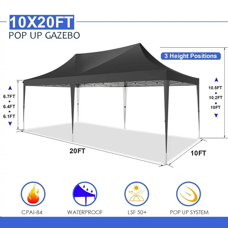 YUEBO 10'x20' Ez Pop Up Canopy Tent Commercial Instant Canopies with 6 Removable Side Walls Portable & Carrying Bag for Patio Picnic Carport Party Wedding, Blue Navy