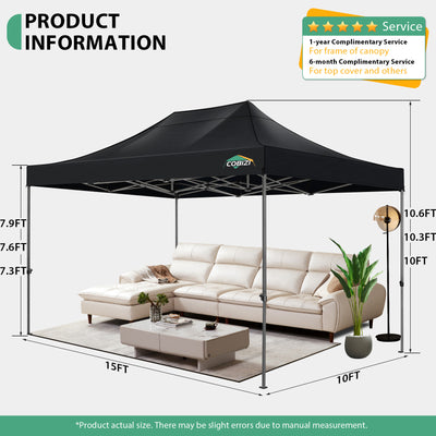 COBIZI 10'x15' Heavy Duty Pop Up Canopy with 4 Sidewalls & 3 Adjustable Heights AMA5913