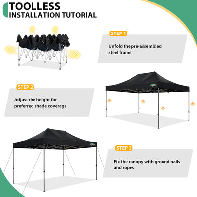 COBIZI 10'x15' Heavy Duty Pop Up Canopy with 4 Sidewalls & 3 Adjustable Heights AMA5913
