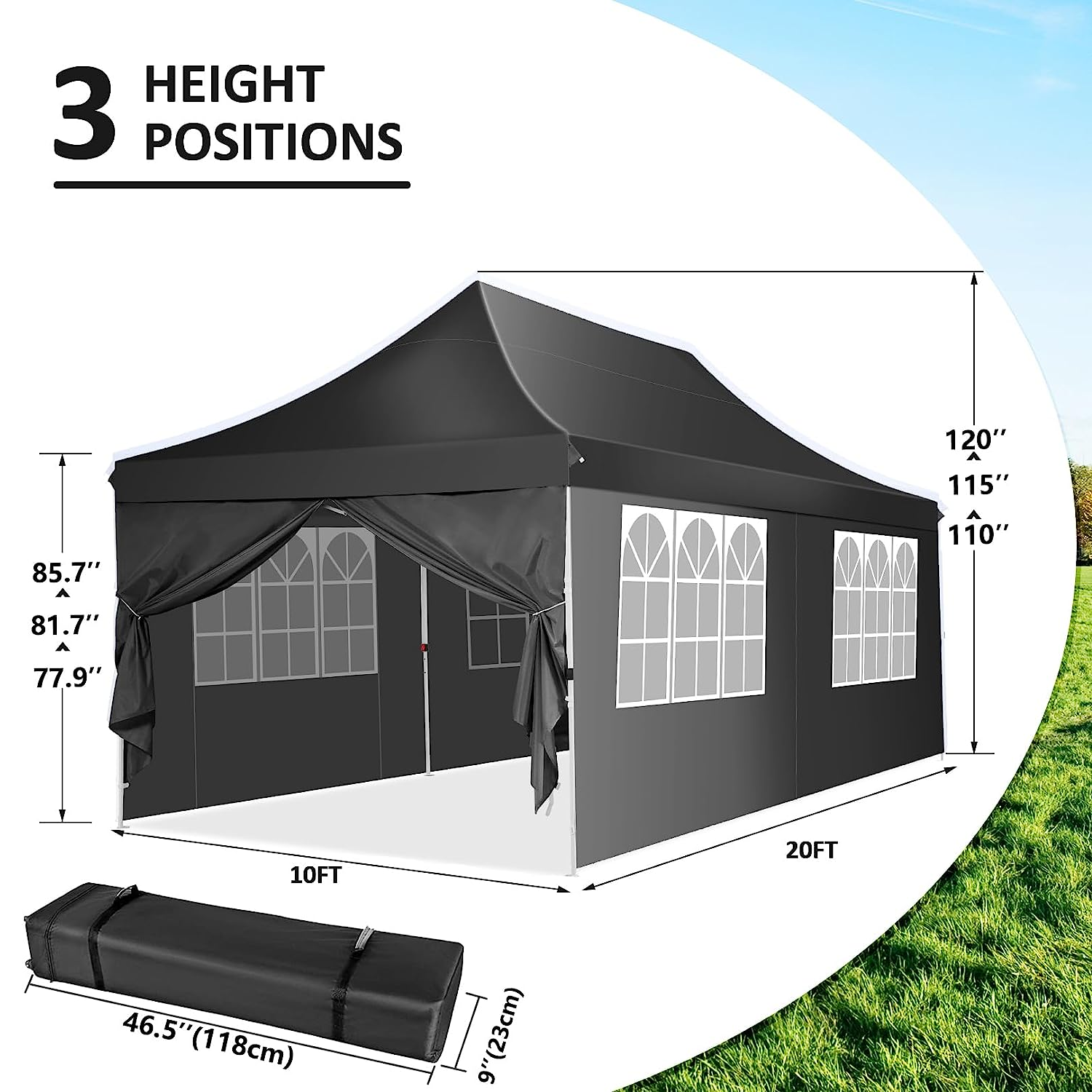 COBIZI 10'x20' Pop Up Waterproof Party Tent Canopy with 6 Removable Sidewalls AMA005924