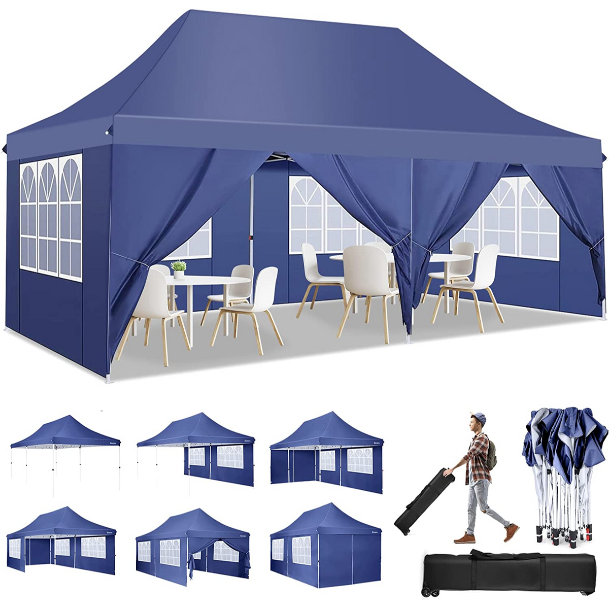 COBIZI 10'x20' Pop Up Waterproof Party Tent Canopy with 6 Removable Sidewalls AMA005924