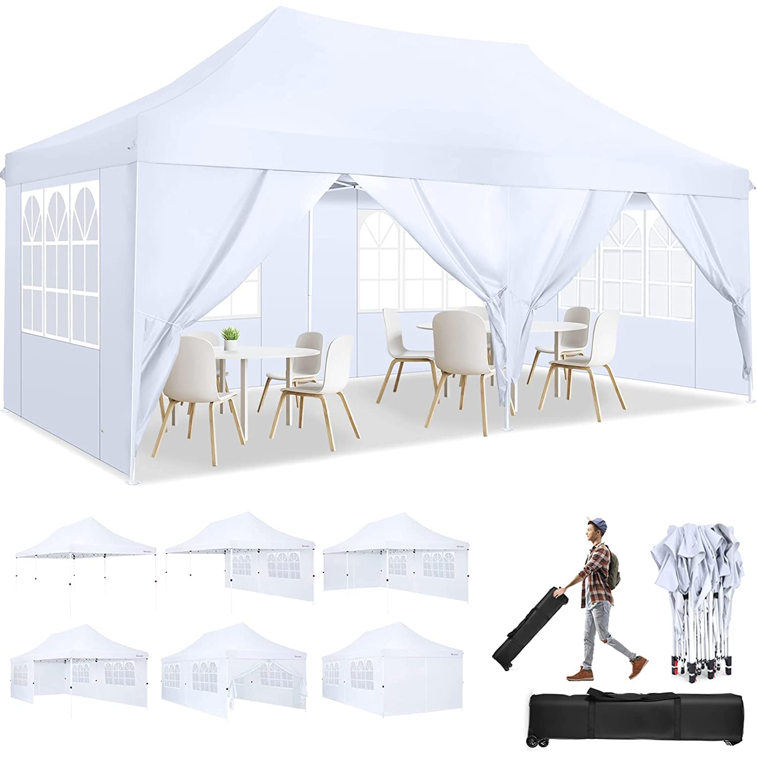 COBIZI 10'x20' Pop Up Waterproof Party Tent Canopy with 6 Removable Sidewalls AMA005924