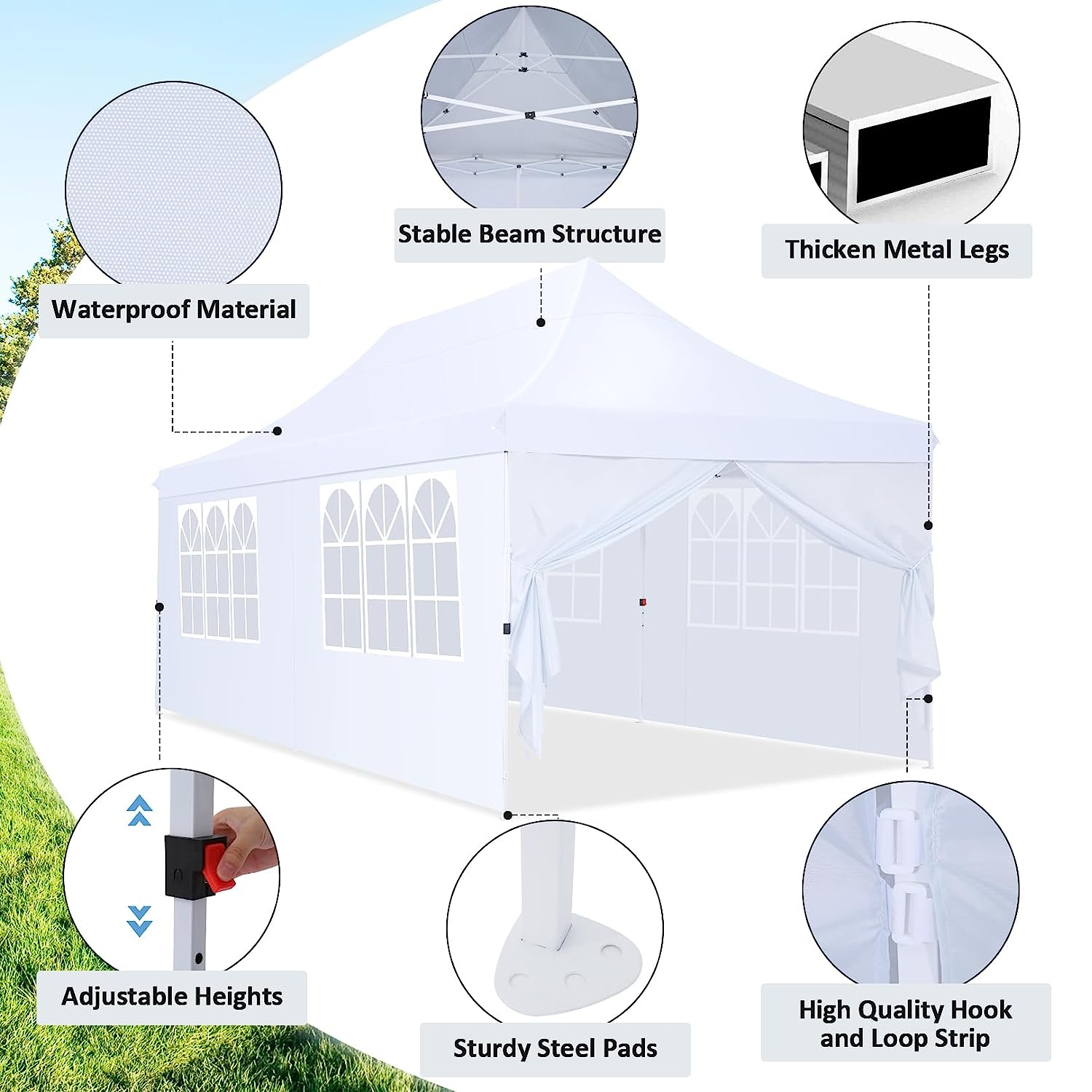 COBIZI 10'x20' Pop Up Waterproof Party Tent Canopy with 6 Removable Sidewalls AMA005924