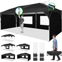 HOTEEL 10'x10' Up Pop Up Canopy Tent, Party Tents with One Push Central Button Air Vent, Instant Canopy Tent with 3 Sidewalls & Reflective Strip