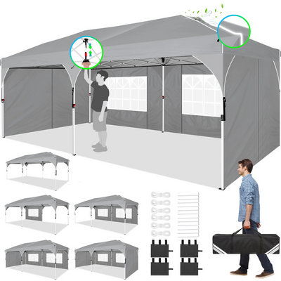 Cobizi 10'x10' Up Pop Up Canopy Tent, Party Tents with One Push Central Button Air Vent, Instant Canopy Tent with 3 Sidewalls & Reflective Strip SPC000141