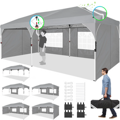 HOTEEL 10'x10' Up Pop Up Canopy Tent, Party Tents with One Push Central Button Air Vent, Instant Canopy Tent with 3 Sidewalls & Reflective Strip