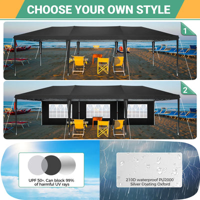 COBIZI 10'x30' Pop up Canopy with 6 Sidewalls & Carry Bag, Black SPC204
