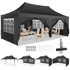 HOTEEL 10' x 20' Pop up Canopy Tent,Heavy Duty Waterproof Commercial Instant Gazebo,Outdoor Canopy for Party,Wedding,Event,Backyard,Black