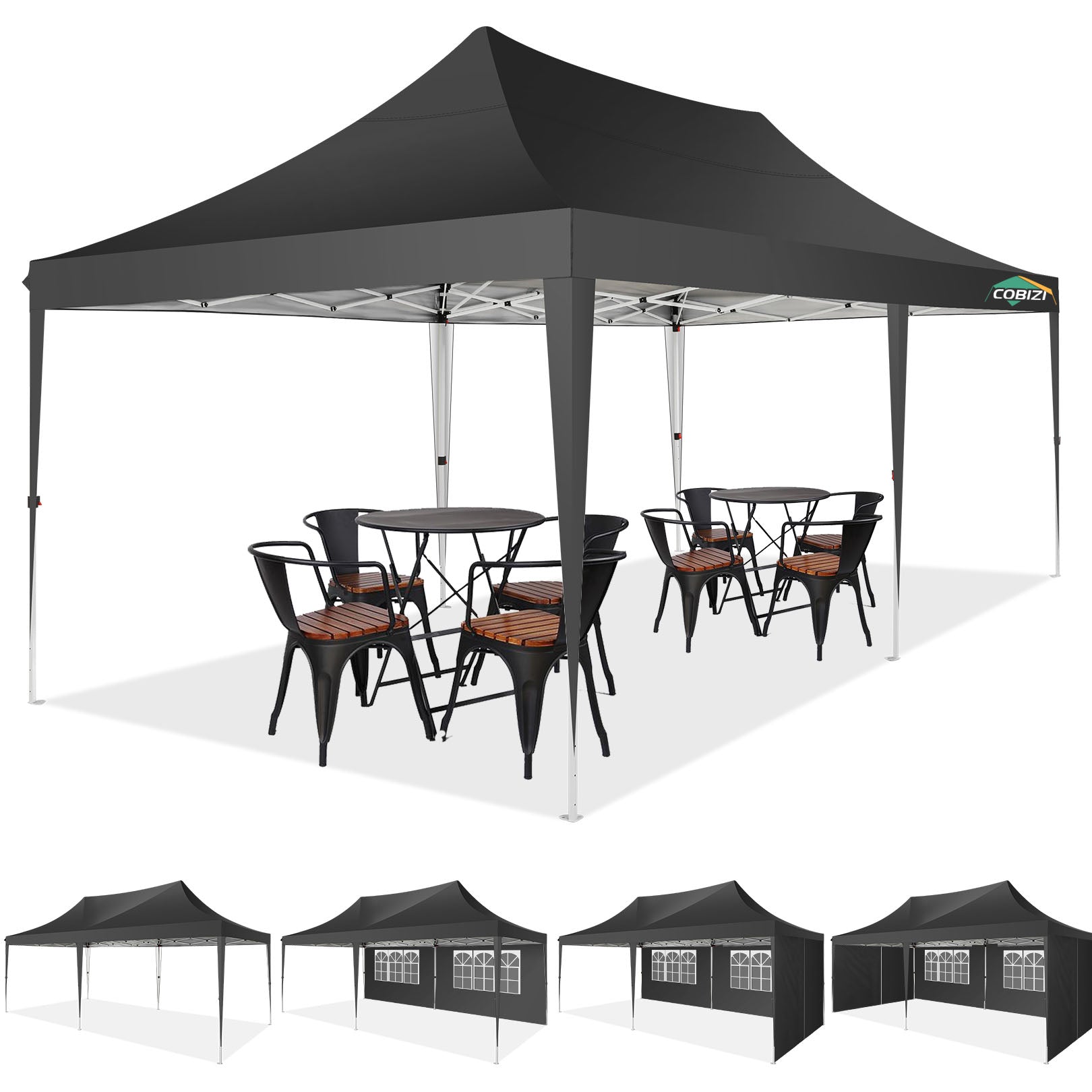 COBIZI 10'x20' Pop Up Canopy Tent with 6 Sidewalls & Carry Bag, 3 Adjustable Heights AMA5813