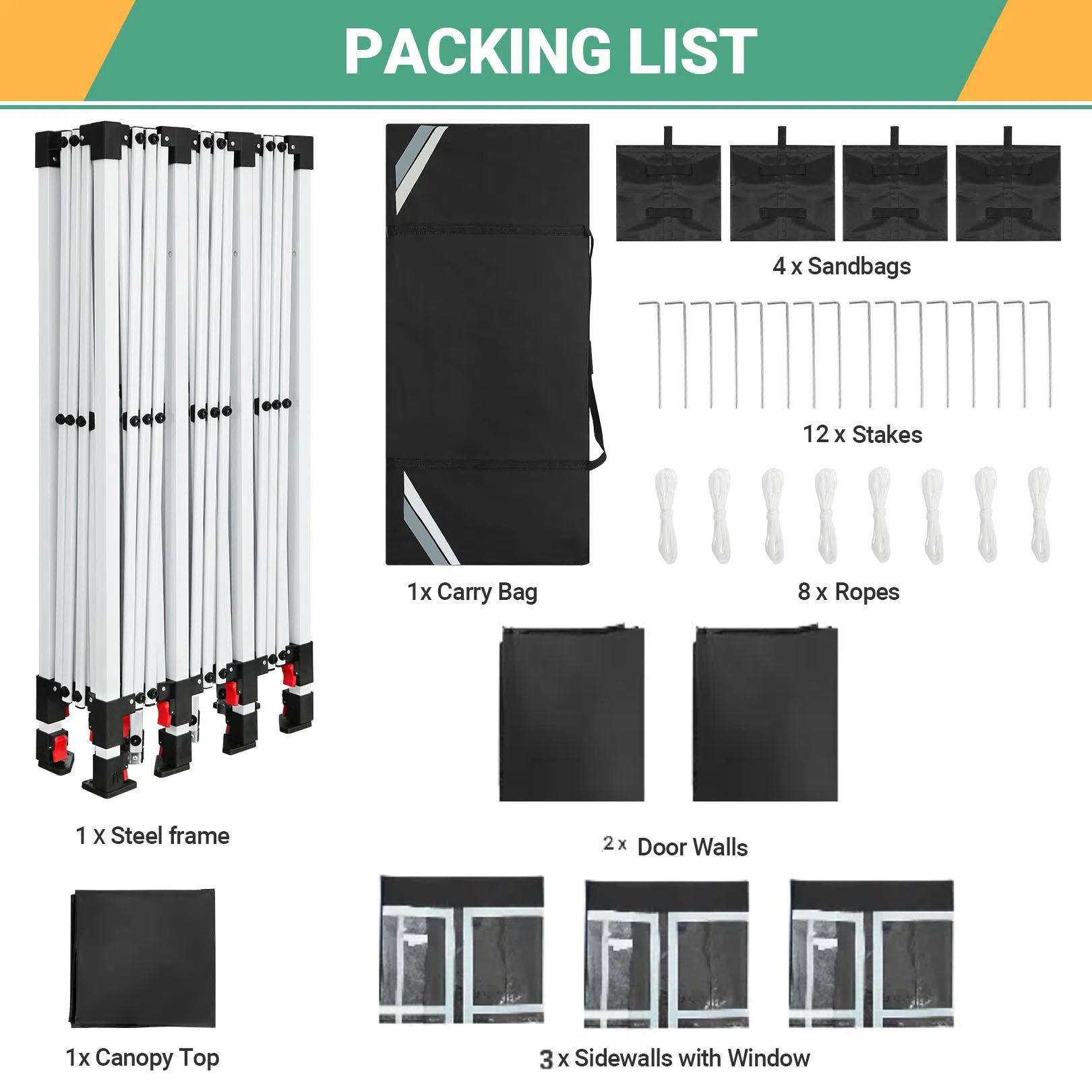 COBIZI 10'x30' Pop up Canopy with 6 Sidewalls & Carry Bag, Black SPC204