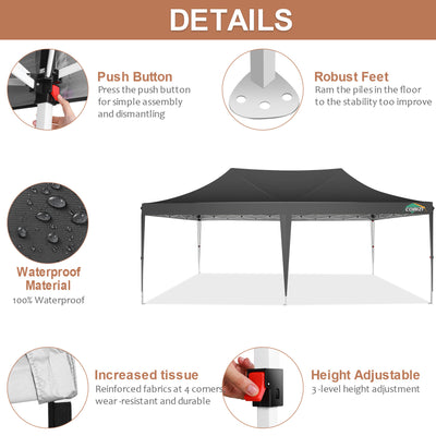 COBIZI 10'x20' Pop Up Canopy Tent with 6 Sidewalls & Carry Bag, 3 Adjustable Heights AMA5813