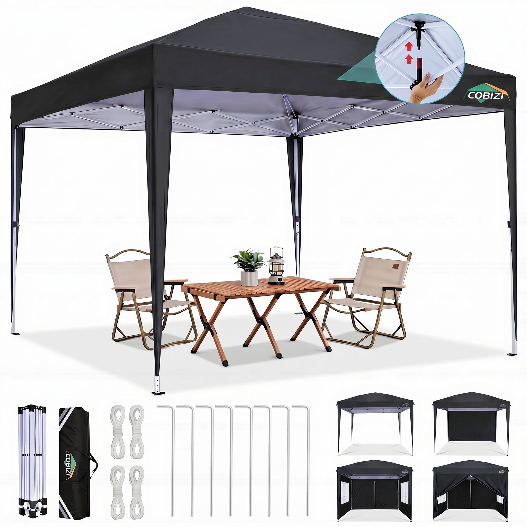 Cobizi 10'x10'/10'x20/10'x30' Protable Waterproof Pop up Canopy with 6 Sidewalls  SPC202