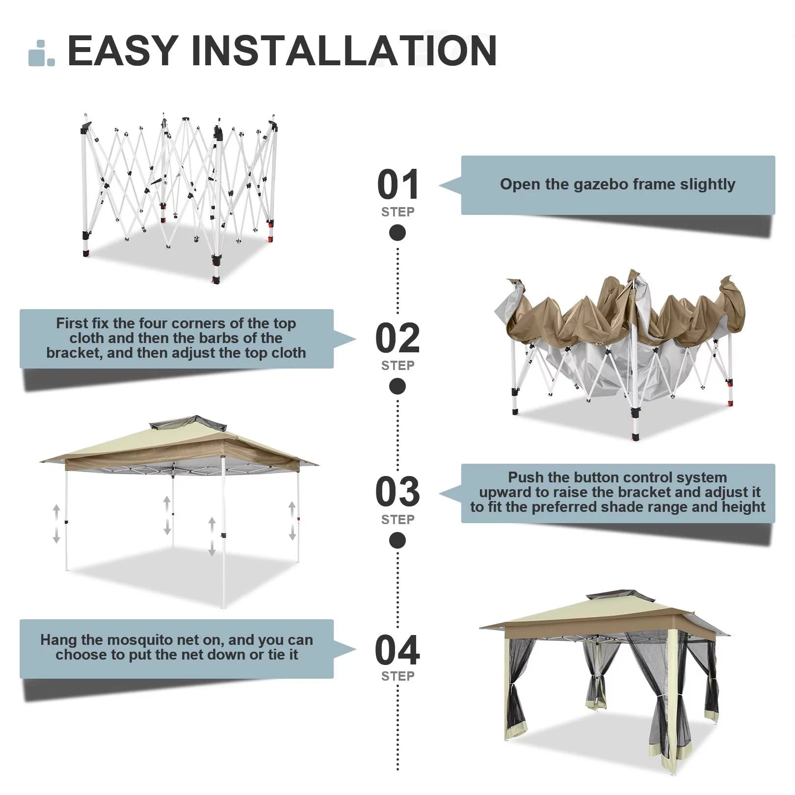 COBIZI 12'x12' Gazebo Tent Outdoor Pop up Gazebo Canopy Shelter with Mosquito Netting, Beige