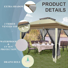 COBIZI 12'x12' Gazebo Tent Outdoor Pop up Gazebo Canopy Shelter with Mosquito Netting, Beige