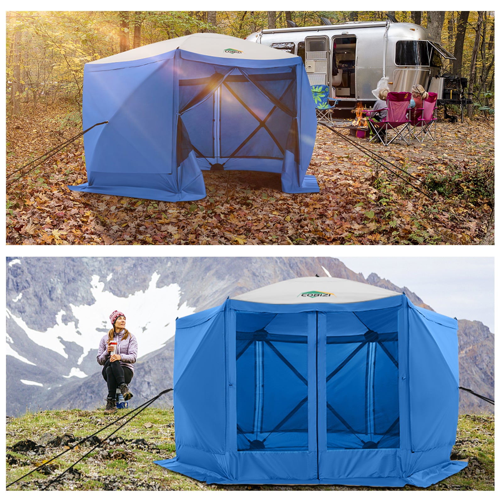 COBIZI 10'x10' Portable 5 Side Pop Up Canopy Screen House Tent, SPC44M