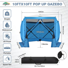 COBIZI 10'x10' Portable 5 Side Pop Up Canopy Screen House Tent, SPC000044M