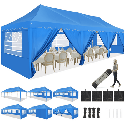 HOTEEL 10x30 Pop Up Canopy Tent with 8 Sidewalls,Heavy Duty Wedding Event Tents,Party Gazebo with Roller Bag,UPF 50+ Windproof Waterproof