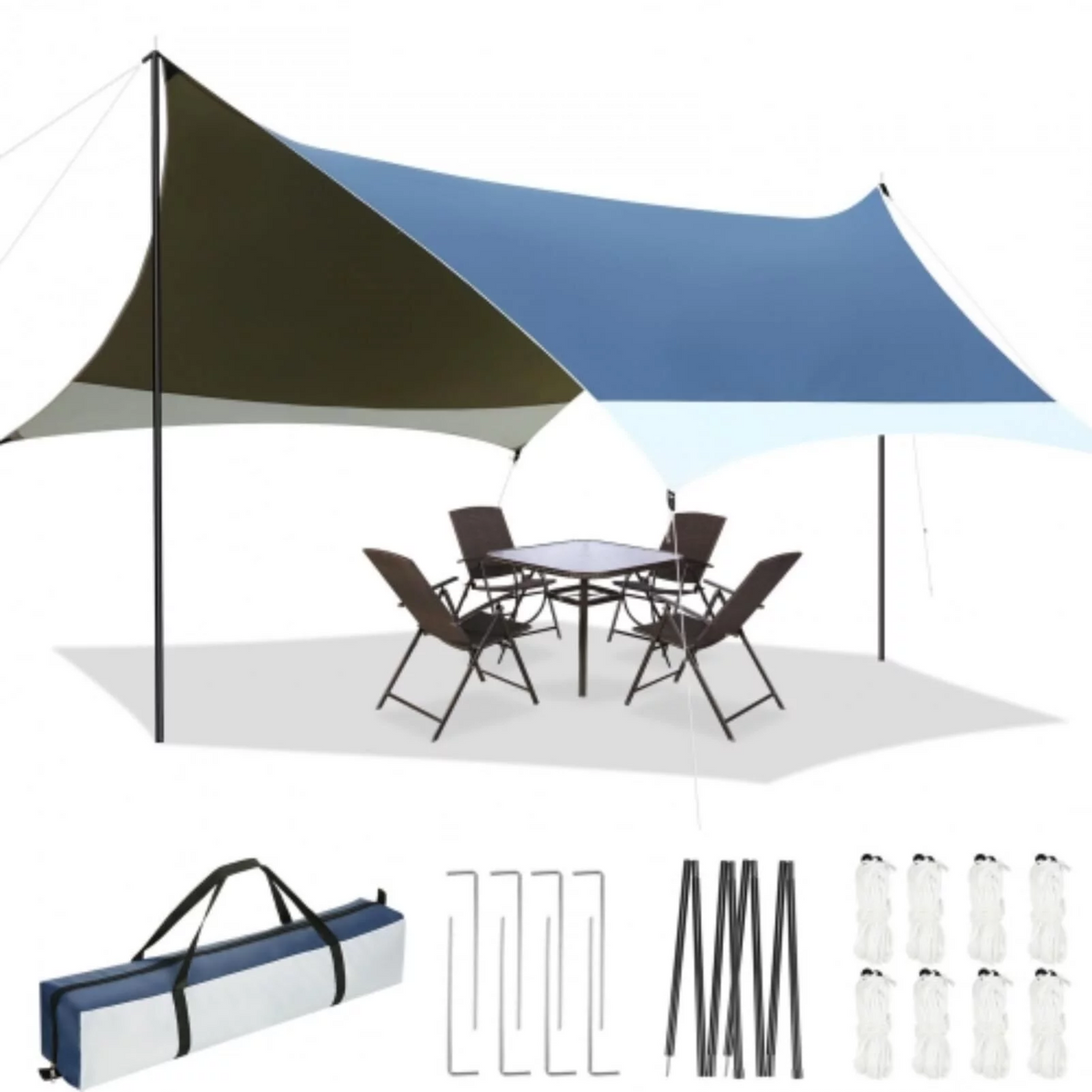 COBIZI 12x14FT Camping Tarp Waterproof Hammock Rain Fly UV UPF50+ Tent Tarp for Under Tent,Outdoor,Traveling, Hilking and Backpacking Trips, Blue & White
