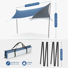 COBIZI 12x14FT Camping Tarp Waterproof Hammock Rain Fly UV UPF50+ Tent Tarp for Under Tent,Outdoor,Traveling, Hilking and Backpacking Trips, Blue & White