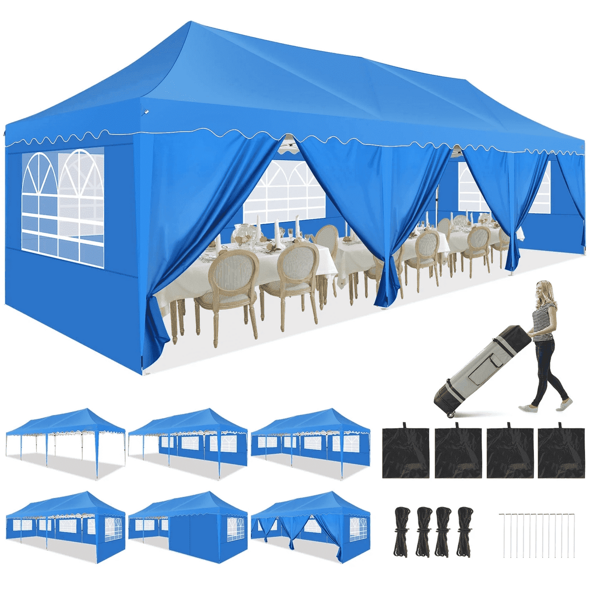 HOTEEL 10x30 Pop Up Canopy Tent with 8 Sidewalls,Heavy Duty Wedding Event Tents,Party Gazebo with Roller Bag,UPF 50+ Windproof Waterproof