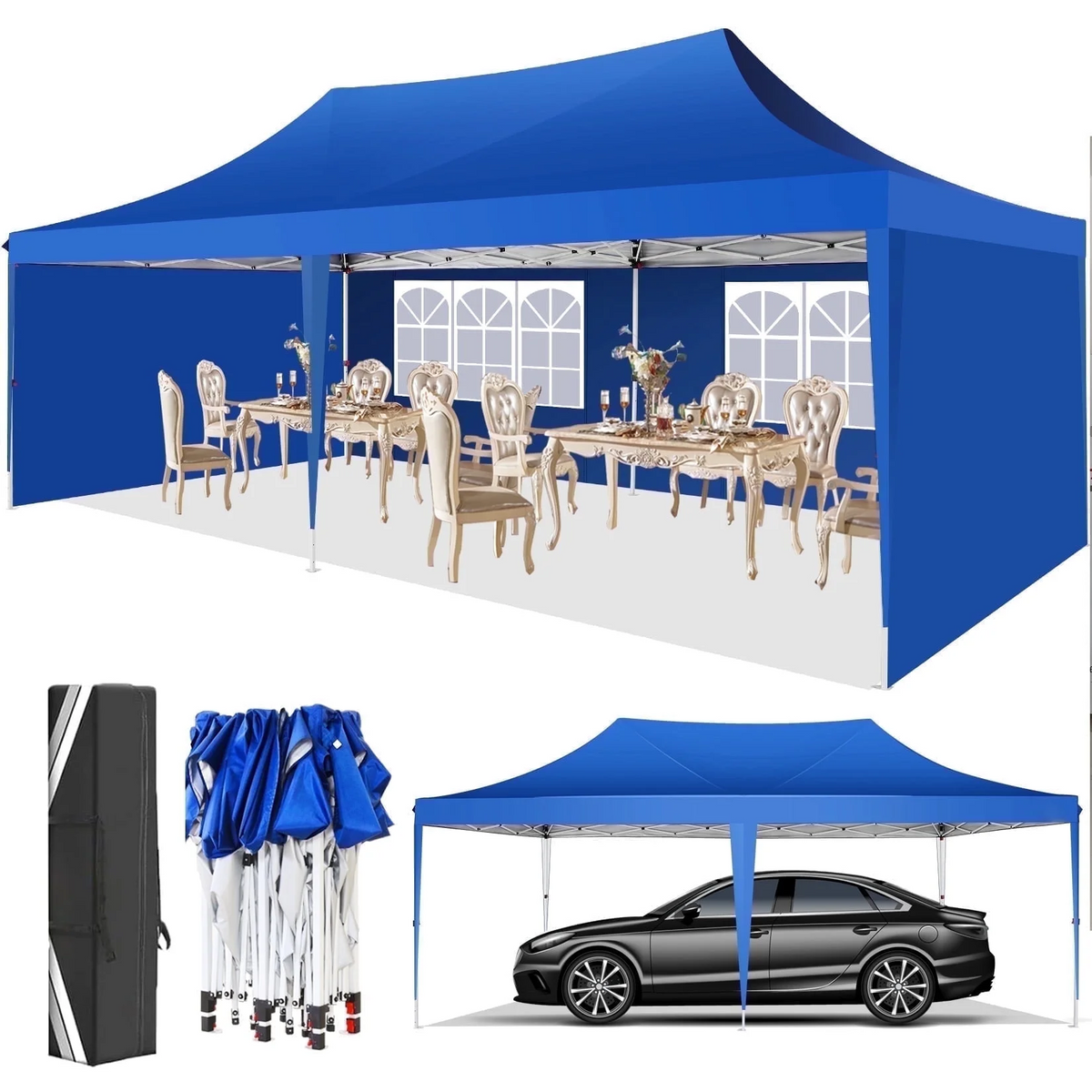 HOTEEL 10' x 20' Pop up Canopy Tent,Heavy Duty Waterproof Commercial Instant Gazebo,Outdoor Canopy for Party,Wedding,Event,Backyard,Black