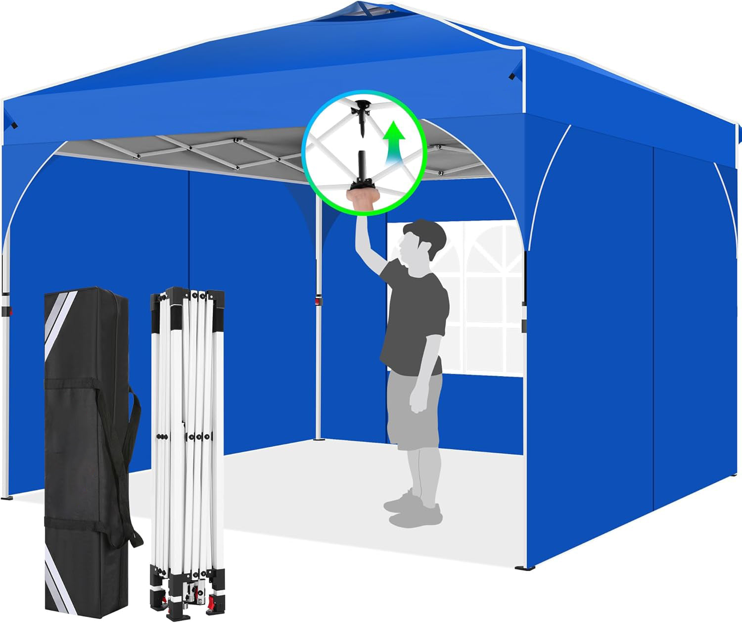 HOTEEL 10'x10' Up Pop Up Canopy Tent, Party Tents with One Push Central Button Air Vent, Instant Canopy Tent with 3 Sidewalls & Reflective Strip