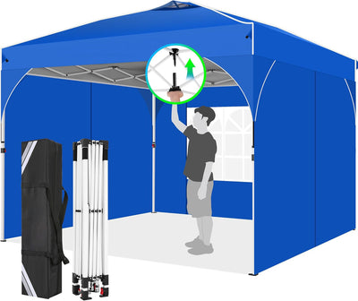 HOTEEL 10'x10' Up Pop Up Canopy Tent, Party Tents with One Push Central Button Air Vent, Instant Canopy Tent with 3 Sidewalls & Reflective Strip