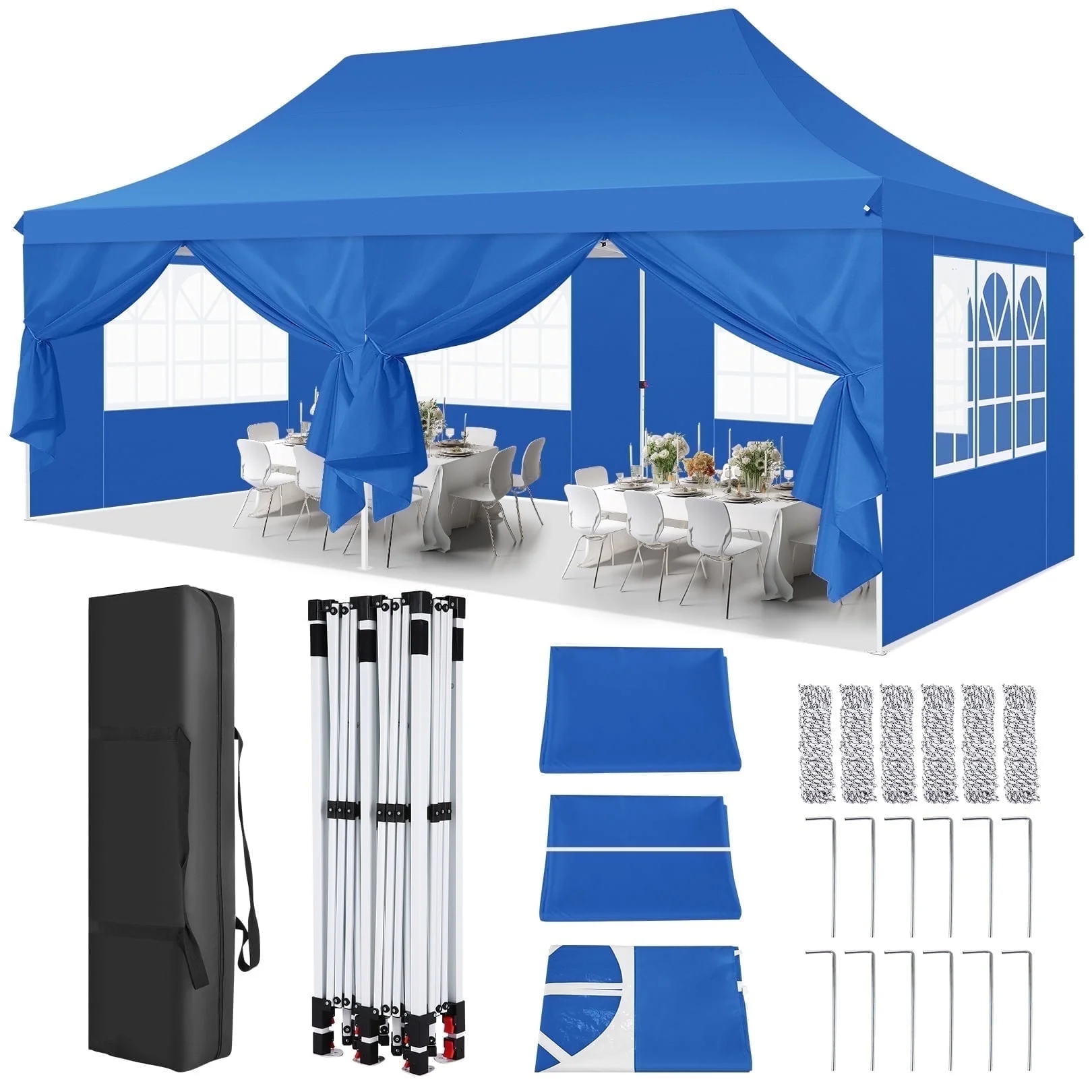 HOTEEL 10'x20' Pop up Canopy Tent with 6 Removable Sidewalls, Instant Outdoor Canopy Shelter with Upgrade Raised Roof and Carry Bag,Black