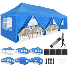 HOTEEL 10x30 Pop Up Canopy Tent with 8 Sidewalls,Heavy Duty Wedding Event Tents,Party Gazebo with Roller Bag,UPF 50+ Windproof Waterproof