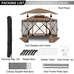 HOTEEL 12' x 12' Portable Pop-Up Outdoor Camping Gazebo, Screen Room with Mosquito Nettings, Waterproof, UV, Hub Tent Instant Screened Tent Canopy Shelter with Ground Stakes & Carry Bag, Beige