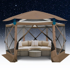 HOTEEL 12' x 12' Portable Pop-Up Outdoor Camping Gazebo, Screen Room with Mosquito Nettings, Waterproof, UV, Hub Tent Instant Screened Tent Canopy Shelter with Ground Stakes & Carry Bag, Beige