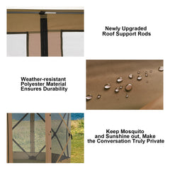 HOTEEL 12' x 12' Portable Pop-Up Outdoor Camping Gazebo, Screen Room with Mosquito Nettings, Waterproof, UV, Hub Tent Instant Screened Tent Canopy Shelter with Ground Stakes & Carry Bag, Beige