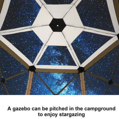 HOTEEL 12' x 12' Portable Pop-Up Outdoor Camping Gazebo, Screen Room with Mosquito Nettings, Waterproof, UV, Hub Tent Instant Screened Tent Canopy Shelter with Ground Stakes & Carry Bag, Beige