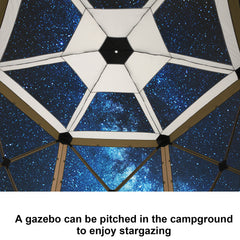 HOTEEL 12' x 12' Portable Pop-Up Outdoor Camping Gazebo, Screen Room with Mosquito Nettings, Waterproof, UV, Hub Tent Instant Screened Tent Canopy Shelter with Ground Stakes & Carry Bag, Beige