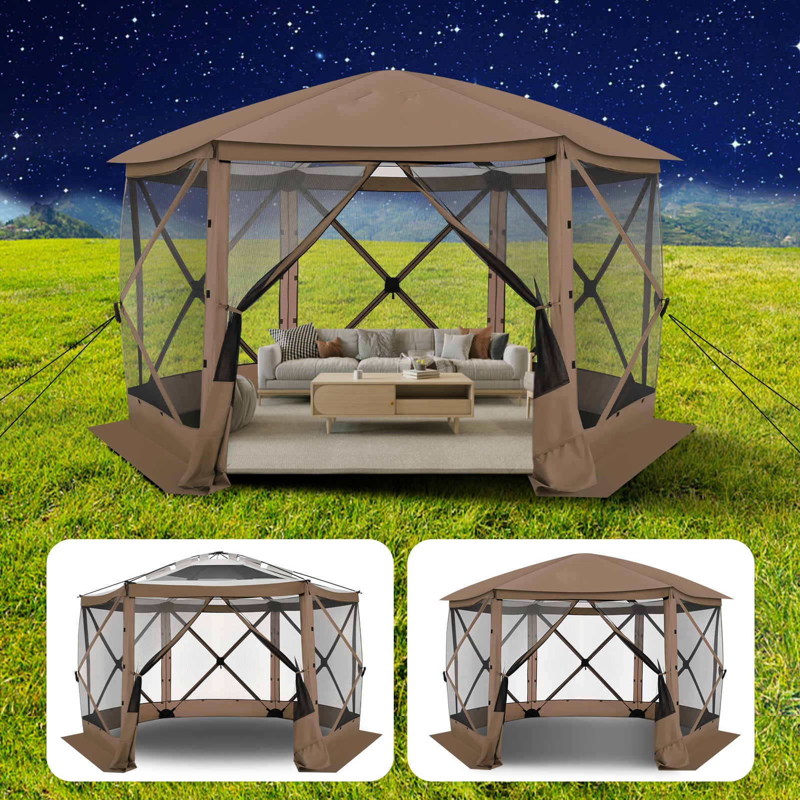 Cobizi 12'x12' Portable Pop-Up Camping Gazebo, Screen Tent with Mosquito Netting SPC000185