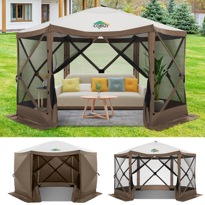 COBIZI 12'x12' Portable 6 Side Pop Up Canopy Screen House Tent, SPC000044L