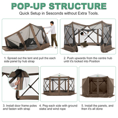 COBIZI 12'x12' Portable 6 Side Pop Up Canopy Screen House Tent, SPC000044L