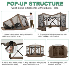 COBIZI 12'x12' Portable 6 Side Pop Up Canopy Screen House Tent, SPC000044L