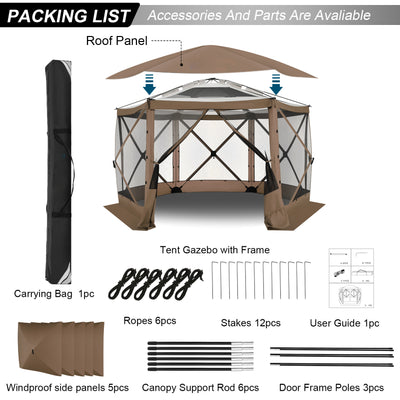HOTEEL 12x12ft Camping Gazebo Screen Tent, 6 Sided Pop-up Canopy Shelter Tent with Mesh Windows, Portable Carry Bag, Stakes, Waterproof, UV 50+, Large Shade Tents for Outdoor Camping, Backyard, Beige
