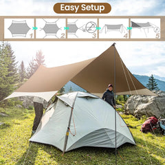 COBIZI 12x14FT Camping Tarp Waterproof Hammock Rain Fly UV UPF50+ Tent Tarp for Under Tent,Outdoor,Traveling, Hilking and Backpacking Trips, Blue & White