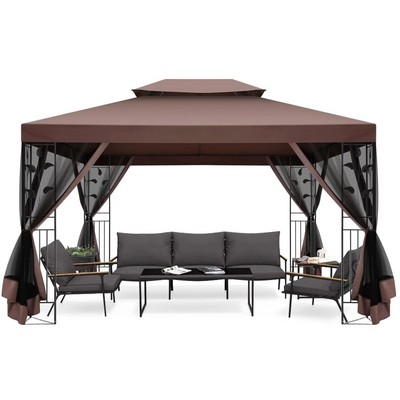 COBIZI 10' x 13' Pop Up Gazebo, Outdoor Steel Double Roof Canopy, Metal Frame Pavilion with Mosquito Netting, Sunshade for Garden, Patio, Lawns, Gray