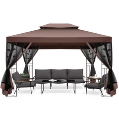 COBIZI 10' x 13' Pop Up Gazebo, Outdoor Steel Double Roof Canopy, Metal Frame Pavilion with Mosquito Netting, Sunshade for Garden, Patio, Lawns, Gray