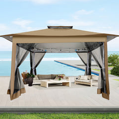 HOTEEL 12'x12' Pop Up Gazebo Patio Outdoor Canopy Tent with 8 Mosquito Nettings, Adjustable Height and 144 Square ft of Shade for Garden, Party, Backyard with Vented Top, Gray