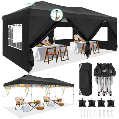 COBIZI 10'x20' pop-up patio umbrella with side walls, waterproof canopy tent with reinforced poles, easy to set up, includes sandbags SPC000241