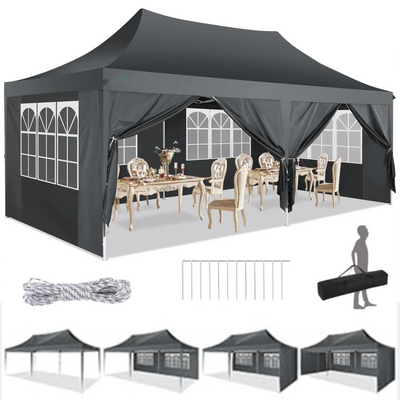 HOTEEL 10' x 20' Pop up Canopy Tent,Heavy Duty Waterproof Commercial Instant Gazebo,Outdoor Canopy for Party,Wedding,Event,Backyard,Black