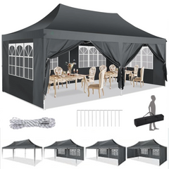 HOTEEL 10' x 20' Pop up Canopy Tent,Heavy Duty Waterproof Commercial Instant Gazebo,Outdoor Canopy for Party,Wedding,Event,Backyard,Black