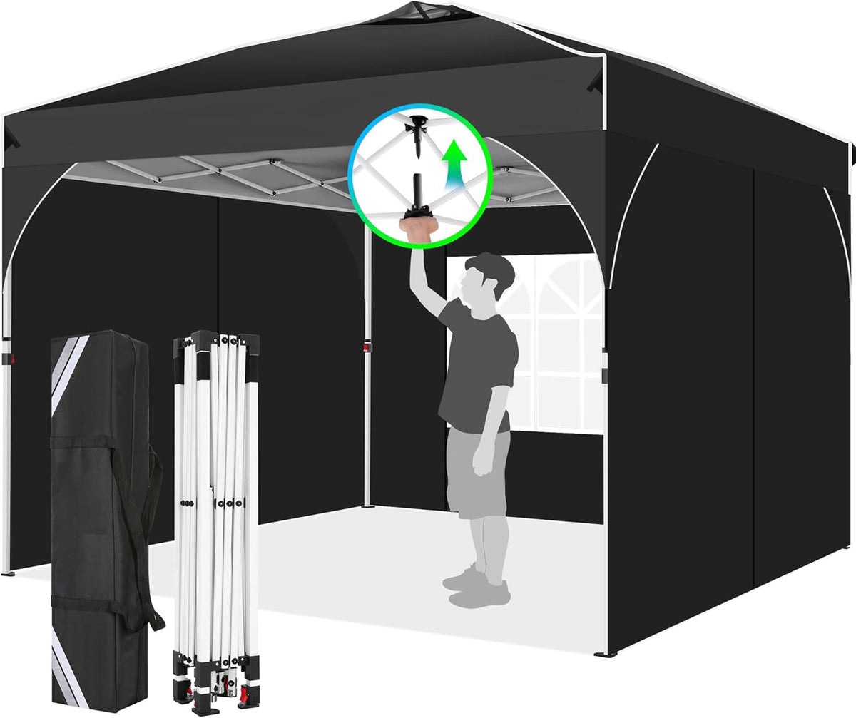 HOTEEL 10'x10' Up Pop Up Canopy Tent, Party Tents with One Push Central Button Air Vent, Instant Canopy Tent with 3 Sidewalls & Reflective Strip