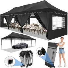HOTEEL 10x30 Pop Up Canopy Tent with 8 Sidewalls,Heavy Duty Wedding Event Tents,Party Gazebo with Roller Bag,UPF 50+ Windproof Waterproof