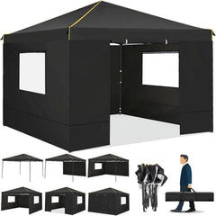 HOTEEL 10' x 10' Outdoor Canopy Party Tent EZ Pop up Canopy Portable Commercial Instant Canopy Shelter Tent Waterproof Gazebo with 4 Sidewalls & Carry Bag,Stakes & Ropes