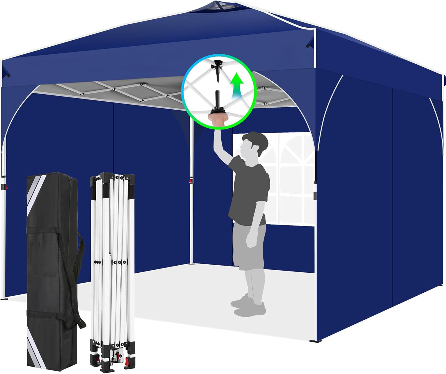 HOTEEL 10'x10' Up Pop Up Canopy Tent, Party Tents with One Push Central Button Air Vent, Instant Canopy Tent with 3 Sidewalls & Reflective Strip